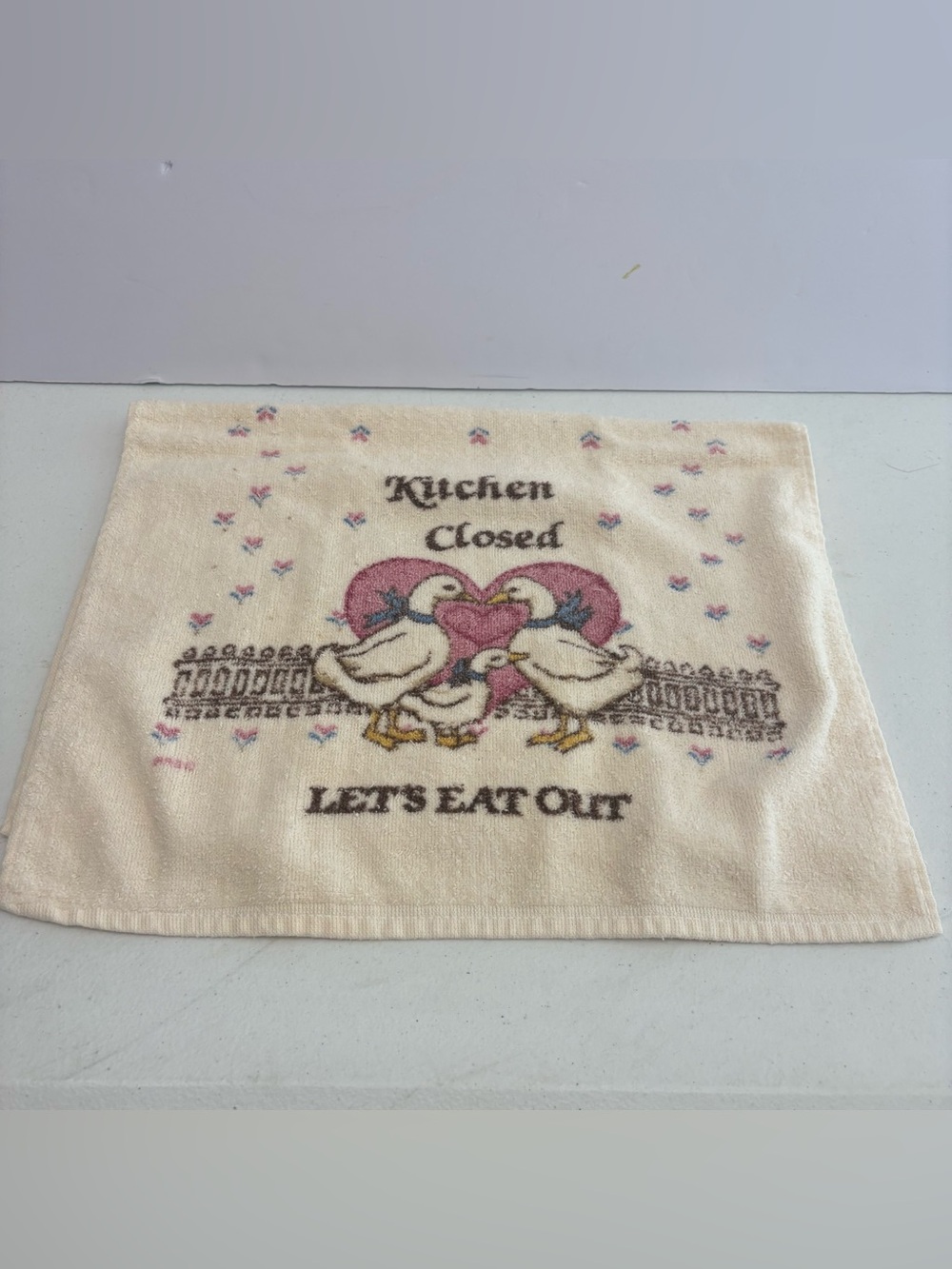 Vintage 1980s Goose Duck Kitchen Towel “Kitchen Closed Let’s Eat Out” Cottage